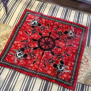 Red Pirate Skull Bandana Scarf with Ship Wheel Motif